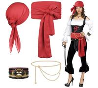 Alaoo Set di 4 accessori per costume da pirata, accessori da capitano pirata con bandana, fascia e cintura, costume medievale rinascimentale per feste di Halloween, rosso
