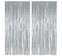Alaoo Tende Metalliche Feste, 2 Pezzi Tende Metalliche Feste, 1x2.5m Tenda con Frange di Compleanno, Tende Decorative Lucide per Feste, Adatto per Compleanni, Matrimoni, Feste di Capodanno(Argento)