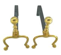Alari coppia in ottone lucido da camino porta legna classico caminetto fuoco