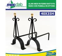 Alari Medi in Ferro Battuto Cm 40x35h Nero con Pomelli in Ottone