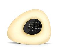 Alarm Clock Wake Up Light Sunrise Sunset Simulation with 10 Nature Sounds 7 Colors Light Touch Control RGB Dimmable Night Lamp