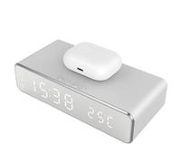 Alarm Clock with Wireless Charging - 16x7.5x4cm Temperature Display Cellphone Stand | Charging Station with Clock | LED Display Screen For Bedroom Bedside Home Office, Glossy Thermometer