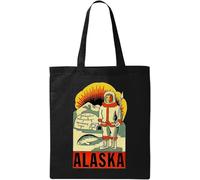 Alaska Inuit State Vintage Retro Style Travel Poster Naturale Cotone Ecologico Tote Bag Nero, Nero , Taglia unica