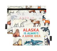 Alaska is Always A Good Idea, astuccio con finestra trasparente e cerniera, in colori assortiti, tre raccoglitori ad anelli, per scuola, scuola, ufficio, multicolore, 2 pezzi