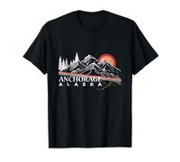 Alaska Mountains National Park Retro Tramonto Anchorage Travel Maglietta