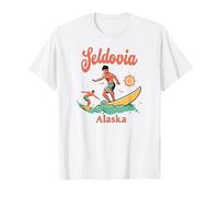 Alaska Seldovia AK Surfer Surf Spiaggia Pesca Vacanza Maglietta