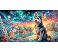 Alaskan Husky in Winter Village Puzzle 1000 pezzi - Gioco educativo difficile & Stimolante Regalo per adulti e bambini 38x52/1000pcs