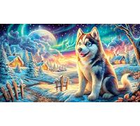 Alaskan Husky in Winter Village Puzzle 1000 pezzi in carta riciclata - Gioco divertente & Stimolante per adulti e bambini Regalo 38x26/1000pcs