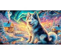 Alaskan Husky in Winter Village Puzzle 1000 pezzi per adulti - Gioco per la famiglia difficile & Stimolante Attività domestica 38x26/1000pcs