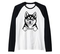 Alaskan Klee Kai Funny Peeking Pocket Husky Cucciolo Amante Maglia con Maniche Raglan