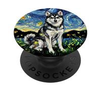 Alaskan Klee Kai Notte stellata Cute Dog Lover Opera d'arte PopSockets PopGrip Adesivo