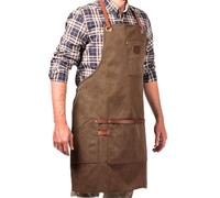 Alaskan MAKER Grembiule da lavoro Premium in cotone rivestito e vera pelle n. 547, cinghie incrociate ultra confortevoli, unisex e taglia universale, tabacco, taglia unica