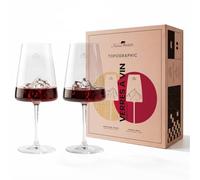 Alaskan MAKER Set di 2 bicchieri da vino 400 ml - Vetro borosilicato soffiato bocca di alta qualità con montagna in rilievo 3D sul fondo | Scatola rigida in cartone premium magnetica | TOPOGRAPHIC
