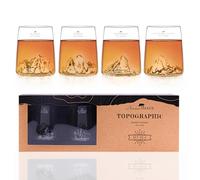 Set di 4 sparatutto da 6,5 cl - Bicchieri in cristallo di alta qualità soffiati artigianalmente con le montagne in rilievo | Forma a tulipano | Topographic (Everest, Monte Bianco, Pic du Midi &