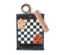 Alaskan MAKER - Set di scacchi e donne 2 in 1 - Tappeto in tela waxee arrotolabile - Pedine in legno - Cordino in pelle pieno fiore - Ideale per viaggiare e giocare ovunque (blu marino)