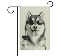 Alaskan Malamute e Wine Wall Art, stampa in bianco e nero bandiera all'aperto giardino popolare moderno design decorativo stile 1215 "(30 x 45 cm)
