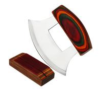 Alaskan Ulu-Schneider, coltello da taglio , in acciaio inox, con manico ergonomico, tagliapizza, insalatiera, coltello per erbe, coltello da cucina con supporto in legno per Si