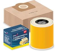Alaskaprint 12 sacchetti per aspirapolvere + 1 filtro di ricambio per filtro Kärcher WD3 e sacchetto Kärcher WD3, compatibile con 6.414-552.0 e 6.959-130.0, per una pulizia ottimale e una lunga durata