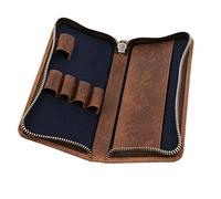 ALASSIO 2648 - Astuccio in pelle per 3 penne, penne, penne o stilografice, con chiusura, in pelle, 17,5 x 8 x 2,5 cm, marrone