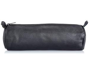 Alassio 43031 Pencil Case Real Leather Black Pencil Case Approx. 21 x 6 cm Round