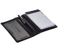 Alassio Notepad Etui Monza taccuino in Vera Pelle Nero, 7,5 cm x 11 cm, Scomparto a Rete per Biglietti da Visita, Blocco Note, Penna a Sfera