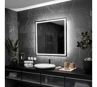 Alasta Atlanta Specchio Bagno Anti Nebbia 100x100 cm Specchio Bagno con Luce - Specchio da Parete Personalizzabile, Rettangolare con Opzione di Selezione del Colore della Luce