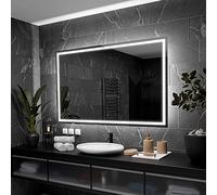 Alasta Atlanta Specchio Bagno Anti Nebbia 90x60 cm Specchio Bagno con Luce - Specchio da Parete Personalizzabile, Rettangolare con Opzione di Selezione del Colore della Luce