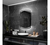 Alasta Cairo Specchio da Parete Arrotondo 60x100 cm Specchio Bagno Personalizzabile con Riscaldamento, Specchio Bagno con Luce Selezionabile - Ideale per l'Arredamento Moderno del Bagno