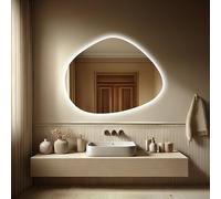 Alasta Irregolare Specchio Baku, 120x92 cm, Specchio per Bagno con Luce, Camera da Letto, Ingresso, Decorazione Moderna da Parete, Specchio da Parete illuminato, Asimmetrico, Decorativo Maculato