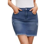 Alaster Queen Minigonna da donna in denim elasticizzato strappato a vita alta aderente tasche corte gonne di jeans per le donne