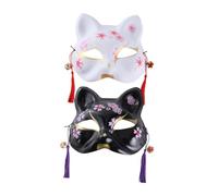 Alasum 2 Pezzi Maschere Giapponesi Halloween Maschere Cosplay Gatto e Volpe Dipinte Mano Donna Uomo per Carnevale e Balli