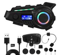 Alasum Auricolare per Casco da Motociclista 5.4, Cuffie per Casco, Abs Nero, 1200 Mah, 32 Gb, Chiamate Vivavoce e Gps, per Gite in Road Trip