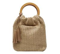 Alasum Borsa da Donna in Poliestere e Lino Color Kaki, Forma Rotonda Resistente e Non Facile da Deformare, Stile Moda per Spiaggia e Viaggio
