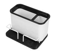 Alasum Porta Bacchette e Cucchiai da Cucina in Pp Nero Doppio Scomparto e Vassoio Raccogligocce, Design Staccabile per Casa e Facile Pulizia