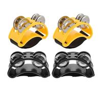 Alasum Set 4 Campanelli Tamburello a Pedale per Batteristi, Sonagli in Metallo Nero e Giallo, Strumento Percussione Piedi per Performance Musicali e Laboratori Educativi