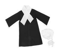 Alasum Set Costume da Giudice per Bambini Uniforme Colletto Finto Parrucca Bianca e Vestaglia Accessorio per Gioco di Ruolo Esperienza di Carriera Altezza Consigliata 120-130 Cm