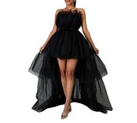 Alaurbeauty Abito da donna con spalle scoperte, in tulle, estivo, lungo, sexy, da ballo, elegante, senza maniche, con volant, A-nero., M