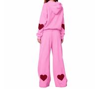 Alaurbeauty Abito in due pezzi: felpa con cappuccio a cuore e pantaloni da jogging, felpa oversize e pantaloni da jogging dal taglio alto, tuta per San Valentino, Rosa rosso, S