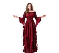 Alaurbeauty Abito rinascimentale da donna, costume medievale, abiti vittoriani, gotici contadini, fata, strega, matrimonio, sottogonna (Claret, S)