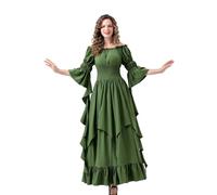 Alaurbeauty Abito rinascimentale da donna, costume medievale, abiti vittoriani, gotici contadini, fata, strega, matrimonio, sottogonna (verde, M)