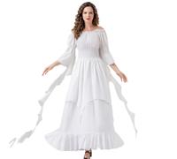 Alaurbeauty Abito rinascimentale donna costume medievale abiti vittoriani gotici contadini fata strega matrimonio sottogonna (bianco, S)
