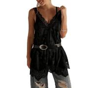 Alaurbeauty Canotta da donna con bordo in pizzo e volant stile Y2K, senza maniche, taglio largo, slip-top elegante, per vacanze, feste o club., Nero , XL