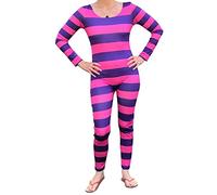 Alaurbeauty Costume da donna Cheshire Cat Halloween, a maniche lunghe, rosa, viola, a righe, per cosplay, sexy, per carnevale, feste, Rosa/lilla., L