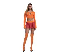 Alaurbeauty Costume di Halloween Velma e Daphne da donna, a maniche lunghe, senza pancia e minigonna con calze (arancione, M)
