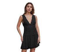 Alaurbeauty Donna Y2k Pizzo Trim Slip Canottiera Mini Abito Cute V Collo Ruffle Flowy Abiti Corti Estivi Seta Raso Formale Beach, Nero , L