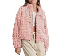 Alaurbeauty Giacca a quadri in pile Sherpa a maniche lunghe da donna, casual, in pile Teddy, Colore: rosa., M
