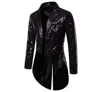 Alaurbeauty Giacca da uomo con paillettes, smoking, frac, slim fit, frac, abito, cappotto, coda di rondine, cena, festa, matrimonio, blazer, abito da cerimonia, Nero , M