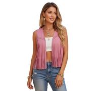 Alaurbeauty Gilet da donna con frange anni '70, senza maniche, in pelle scamosciata, nappe, abbigliamento da cowgirlwestern (rosa, XXL)