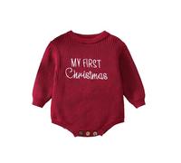 Alaurbeauty Neonato Ragazza Ragazzo Il mio primo maglione natalizio pagliaccetto a maniche lunghe con motivo a treccia oversize Bubble Onesie, Colore: rosso, 12-18 Monate