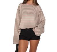 Alaurbeauty Y2k Maglietta da donna a maniche lunghe con scollo a V, a righe, sagomata, a spalla larga, in stile grunge, con cappuccio, top da streetwear, Colore: rosa., S